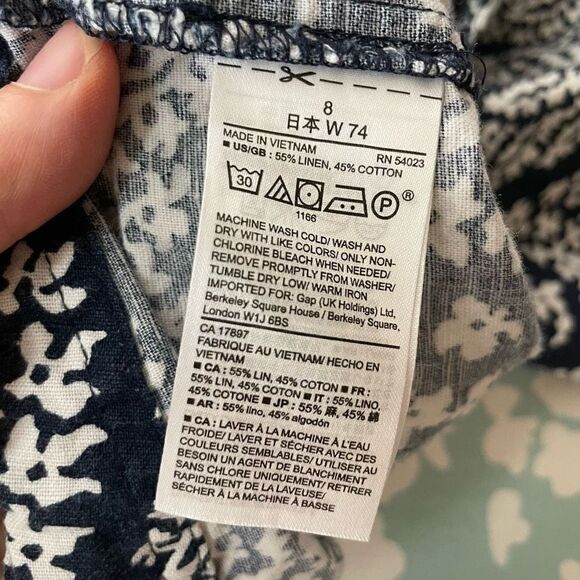 Gap Navy White Paisley Floral Linen Blend Mid-Rise Chino Shorts Size 8 - Picture 4 of 5